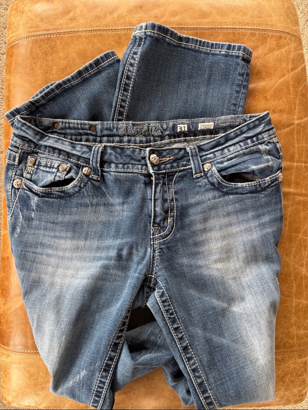Miss Me Dark Blue Boot Cut Jeans with Fading